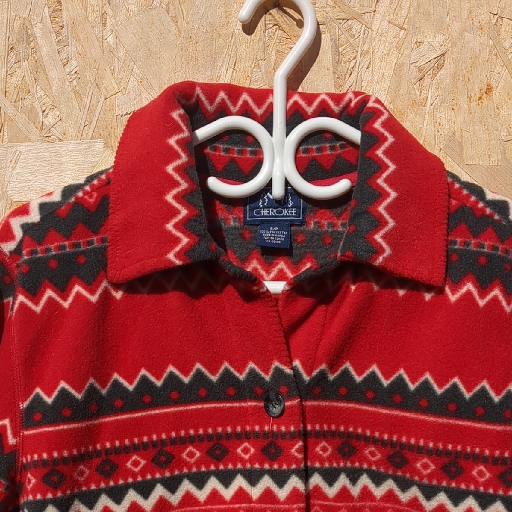 -VINTAGE- Cherokee Red Patterned Fleece Button-up Size Small